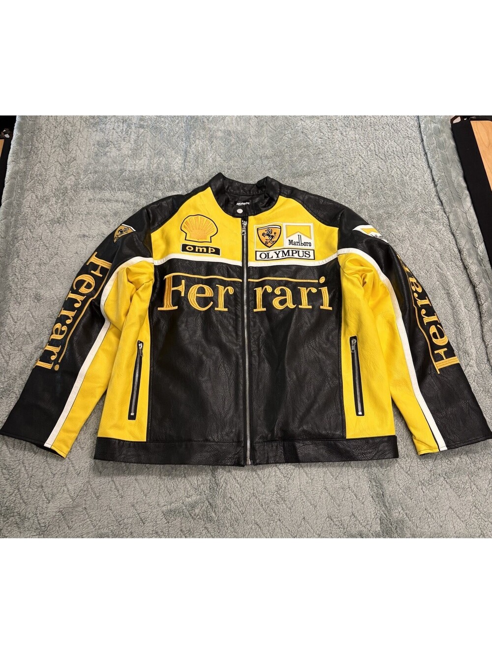 Ferrari Marlboro Olympus Motorsport Style Jacket Black Yellow Embroidered